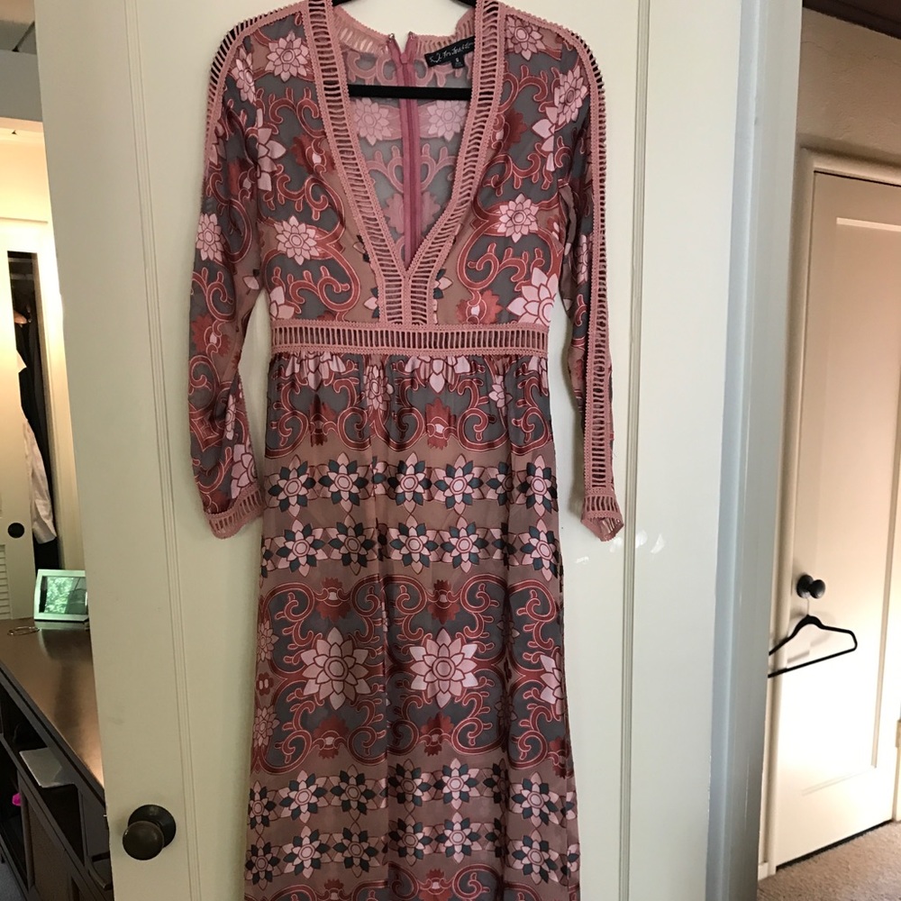 For love and lemons sheer pink maxi dress floral